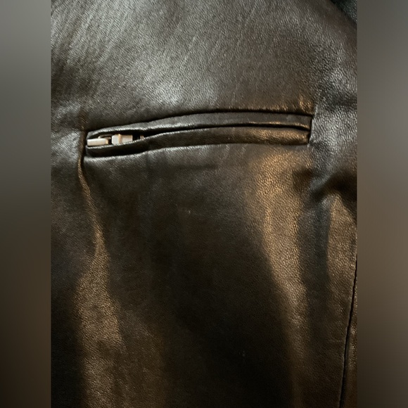 Diane Von Furstenberg Black Leather Jacket with zip off draw string hood - Picture 9 of 11